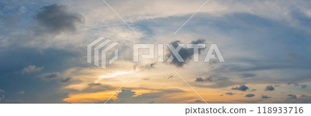 Dramatic panorama sky with cloud on twilight time. Dramatic panorama sky with cloud on twilight time. 118933716