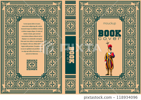 Ornate leather book cover and Old retro ornament frames. Royal Golden style design. Historical novel. Oriental style Vector illustration. Hand drawn illustration 118934096