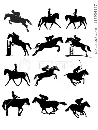 Black and White horses silhouette. Vector illustration Black and White horses silhouette. Vector illustration 118934137