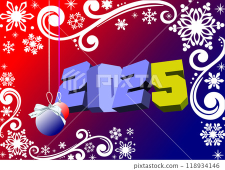 Christmas - New Year 2025 midnight background. Greeting card. Color 3d illustration. Hand drawn illustration 118934146