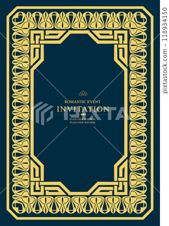 Gold ornament on dark background. Can be used as invitation card. Book cover. Vector illustration. Hand drawn Illustration Gold ornament on dark background. Can be used as invitation card. Book cover. Vector illustration. Hand drawn Illustration 118934150