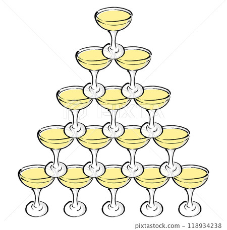 帶有畫筆描邊的五層香檳塔的插圖 118934238