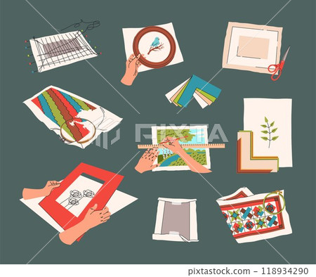 Framing paintings and embroideries. Frames, passe partout, canvas. Framing workshop. Embroidery stretching, painting. Interior design, decor 118934290