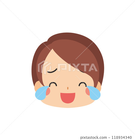 一個可愛的小女孩哭著喜悅的表情符號圖標面部表情白色背景向量 118934340