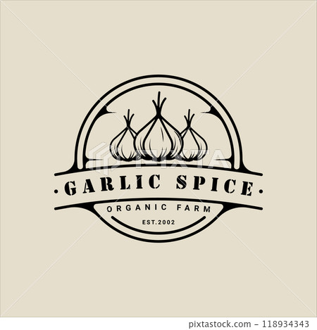 garlic onion logo vector line vintage illustration template icon graphic design. spice and ingredient sign and symbol for farm or seasoning shop with outline circle badge garlic onion logo vector line vintage illustration template icon graphic design. spice and ingredient sign and symbol for farm or seasoning shop with outline circle badge 118934343