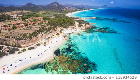 Italy. Sardegna island best scenic beaches . Costa Rei in the south , famous for white sandy beaches and turquoise crystal sea.  118934529