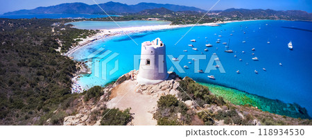 Italy summer holidays . most beautiful  beaches of Sardegna (Sardinia) island - Porto Giunco in the south, Villasimius. Famous for exelent beaches 118934530