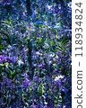 Cool-colored flowers blooming in a room surrounded by mirrors 118934824