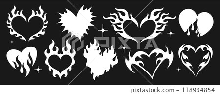 Y2k gothic heart shape tattoo, white neo tribal goth emo love stickers on fire flames Y2k gothic heart shape tattoo, white neo tribal goth emo love stickers on fire flames 118934854