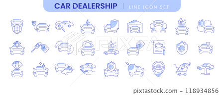 Auto sale dealership thin line icons, automotive industry linear symbols Auto sale dealership thin line icons, automotive industry linear symbols 118934856