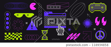 Y2k pixel art retro game console, wireframe geometric shapes , lines and brutalism futuristic elements Y2k pixel art retro game console, wireframe geometric shapes , lines and brutalism futuristic elements 118934858