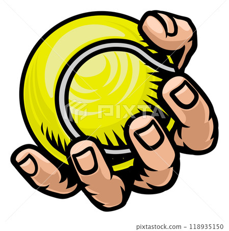 Mascot Person Hand Fist Holding Tennis Ball 118935150