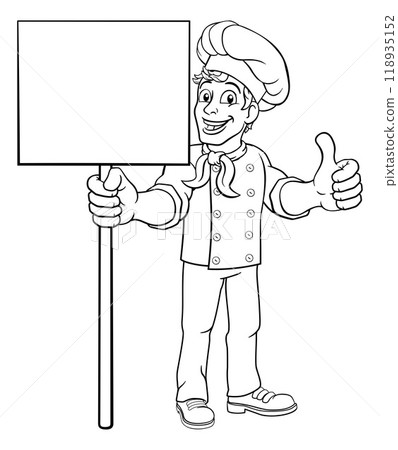 Chef Cook Baker Man Cartoon Holding Sign Chef Cook Baker Man Cartoon Holding Sign 118935152