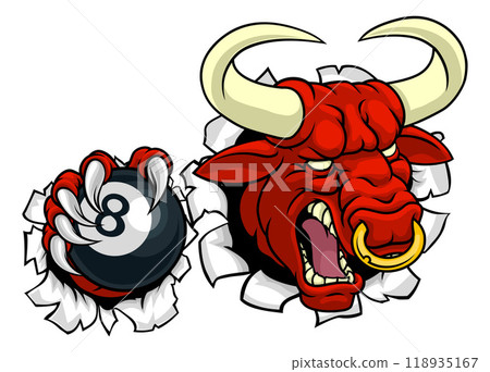 Bull Minotaur Longhorn Cow Pool Mascot Cartoon 118935167