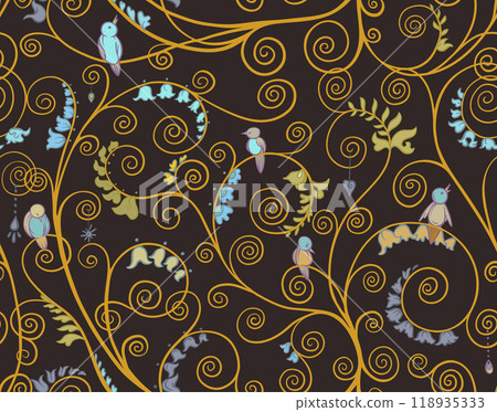 Tree branches with birds, inspired by Gustav Klimt's tree of life 118935333