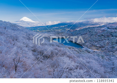 [Shizuoka Prefecture] Mt. Fuji beyond the snow-covered Mt. Gendake and Lake Korigaike 118935341