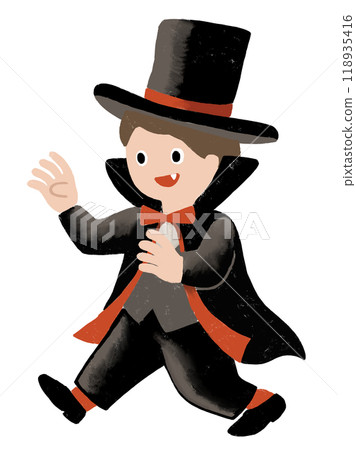 Illustration of a child dressed up as Dracula for Halloween Illustration of a child dressed up as Dracula for Halloween 118935416