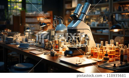 High tech futuristic digital microscope in scientific or medical laboratory for research 118935681