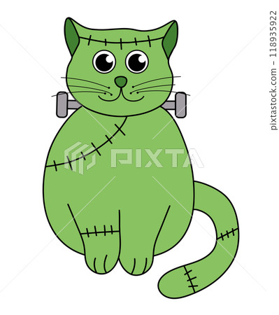 Cute Halloween Cat Frankenstein. Vector Flat Illustration. 118935922