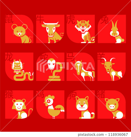 Set of Chinese zodiac mascots, cartoon character, Chinese horoscope zodiac collection, geometric minimal flat design, symbol geometry Set of Chinese zodiac mascots, cartoon character, Chinese horoscope zodiac collection, geometric minimal flat design, symbol geometry 118936067
