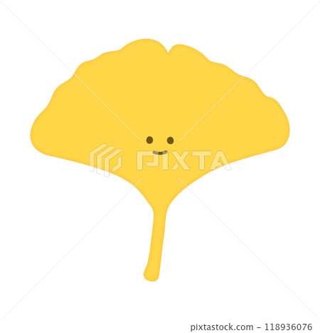 微笑的黃色銀杏葉-手繪簡單可愛的落葉,秋葉圖像素材 118936076