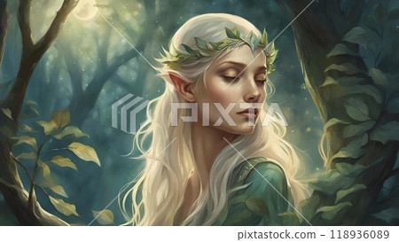 Beautiful elf in the wood 118936089