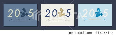 2025蛇年新年賀卡模板素材組蛇剪影插畫時尚橫版明信片尺寸 118936128