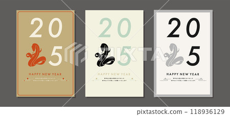 2025 Year of the Snake New Year's card template material set Snake silhouette illustration Stylish Vertical postcard size 118936129