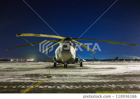 Helicopter at night airport Helicopter at night airport 118936166