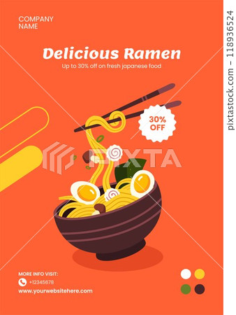 Ramen Japanese Food Flyer Flat Cartoon Hand Drawn Templates Background Illustration 118936524