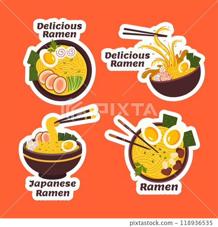 Ramen Japanese Food Label Flat Cartoon Hand Drawn Templates Background Illustration Ramen Japanese Food Label Flat Cartoon Hand Drawn Templates Background Illustration 118936535