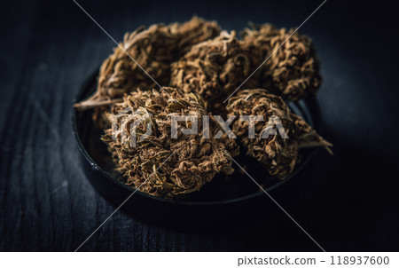 Dry CBD cannabis as dried hemp flowers Dry CBD cannabis as dried hemp flowers 118937600