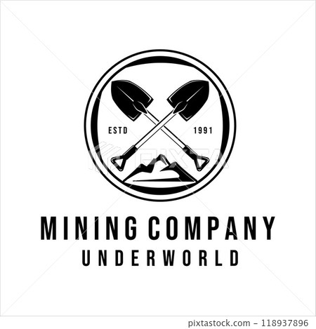 shovel or trowel logo vintage vector illustration design. mining tech equipment traditional logo concept. shovel or trowel logo vintage vector illustration design. mining tech equipment traditional logo concept. 118937896