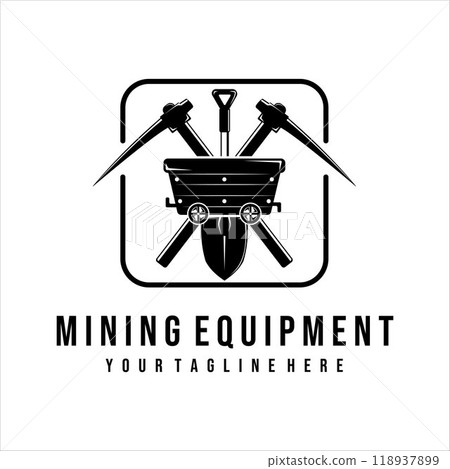 mining cart logo vector vintage illustration illustration template design. shovel and pickax tools for traditional or modern miner logo concept illustration design 118937899