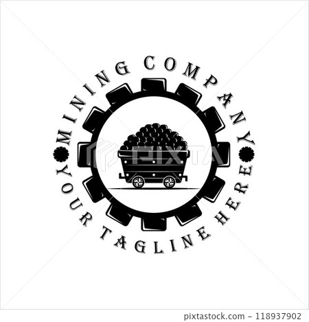 mining cart logo vector vintage illustration template design. gear logo vector for mining company. tools or equipment mining logo illustration design mining cart logo vector vintage illustration template design. gear logo vector for mining company. tools or equipment mining logo illustration design 118937902
