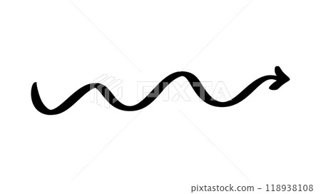 Curved Wavy hand drawn Arrow. Simple Vector Illustration for Design Projects Curved Wavy hand drawn Arrow. Simple Vector Illustration for Design Projects 118938108
