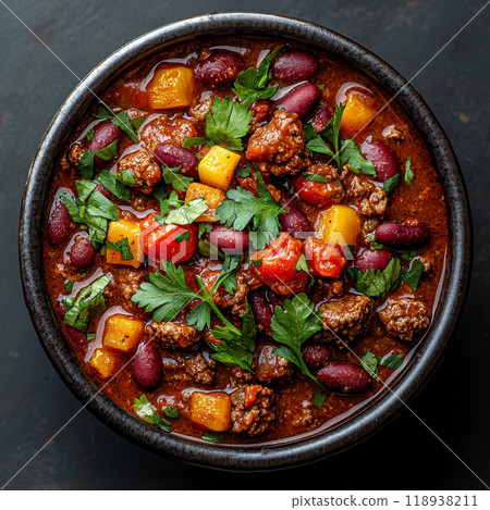 Generative ai illustration of a bowl of chili con carne 118938211