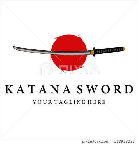 katana sword logo vintage vector illustration design. modern japanese sword of katana logo concept template emblem illustration vector design katana sword logo vintage vector illustration design. modern japanese sword of katana logo concept template emblem illustration vector design 118938255