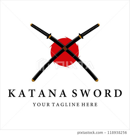katana sword logo vintage vector illustration design. modern japanese sword of katana logo concept template emblem illustration vector design katana sword logo vintage vector illustration design. modern japanese sword of katana logo concept template emblem illustration vector design 118938256
