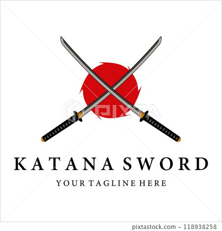 katana sword logo vintage vector illustration design. modern japanese sword of katana logo concept template emblem illustration vector design 118938258