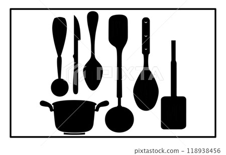 Kitchen tools silhouette, Kitchen utensils silhouette Kitchen tools silhouette, Kitchen utensils silhouette 118938456