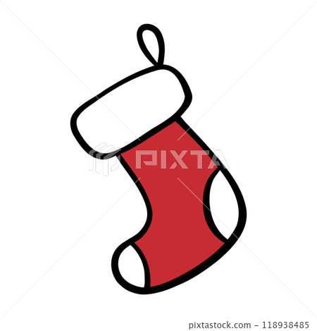 Red Christmas stocking with a white cuff, doodle style vector 118938485