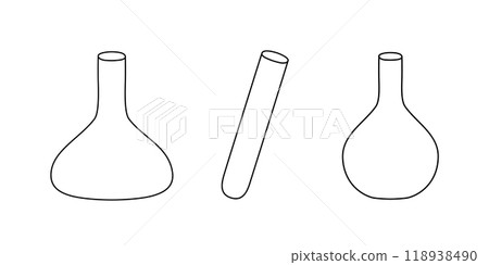 Set of chemical flasks, doodle style flat vector outline for coloring book Set of chemical flasks, doodle style flat vector outline for coloring book 118938490
