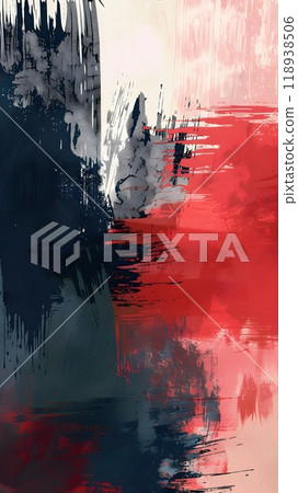 Modern Abstract Design with Bold Sweeping Brush Strokes Black, Red and White and Layered Depth 118938506