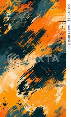 Hand Drawn Abstract Background with Bold Brush Strokes Black and Orange and Rich Textures 118938509