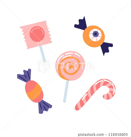 Halloween candy. Cute festive elements. Vector illustration in flat style Halloween candy. Cute festive elements. Vector illustration in flat style 118938805