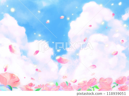 櫻花花瓣在藍天中翩翩起舞A 櫻花花瓣在藍天中翩翩起舞A 118939051