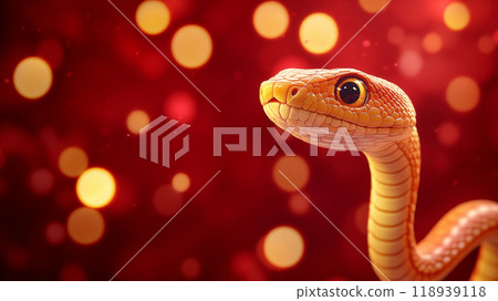 Cute 3D cartoon snake on red background illustration 118939118