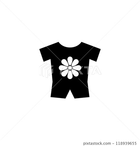 Charming black baby onesie vector icon, adorned with a lovely flower design 118939655