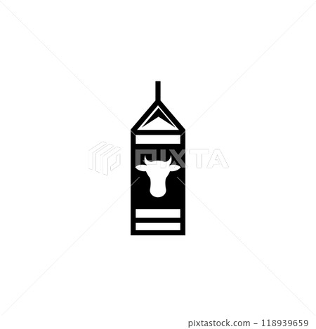 Modern, minimalist vector icon featuring a milk carton with a cow silhouette. Ideal for dairy product packaging and related designs 118939659